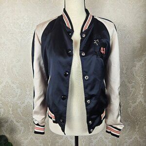 Coach Size 2 Reversible Bomber Varsity Jacket Navy White Penguin  Snap Front